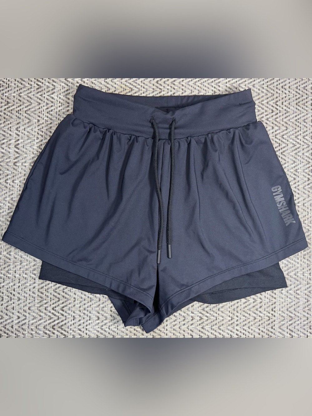 Gymshark Womens XS Navy 2 In 1 Running Shorts GLSH3676 Built In Liner
